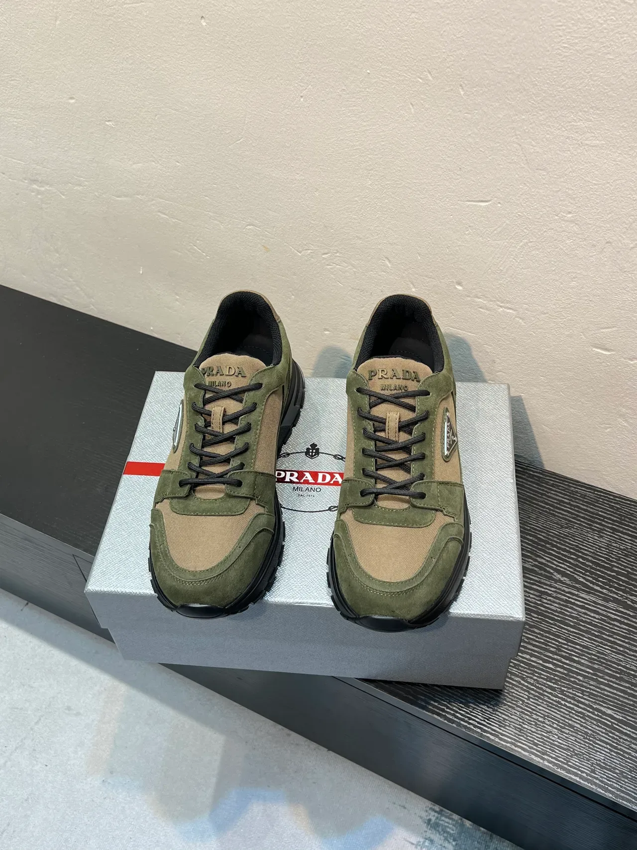 Prada Cloudbust Olive Green and Beige Lifestyle Sneakers 2
