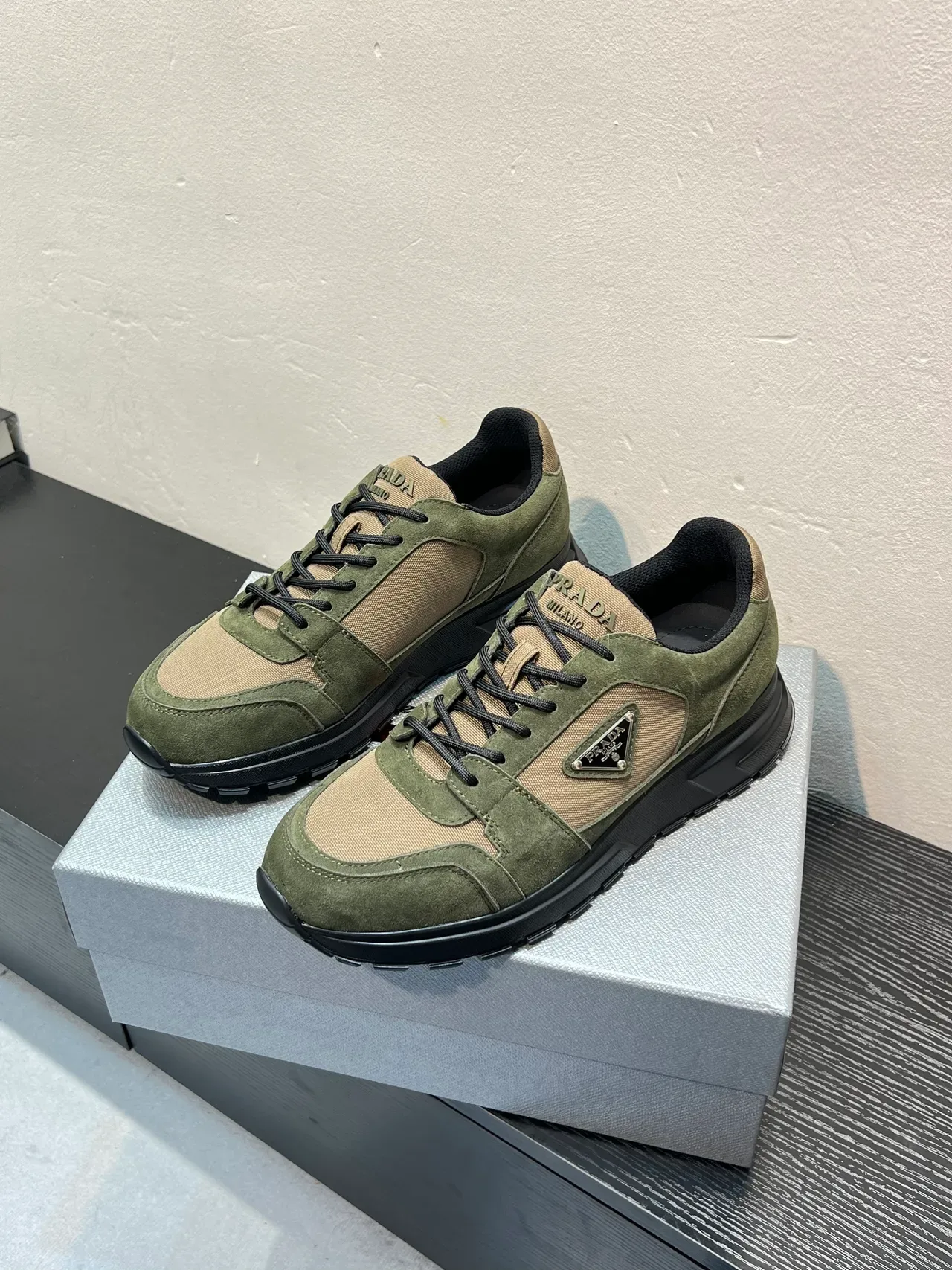 Prada Cloudbust Olive Green and Beige Lifestyle Sneakers 3