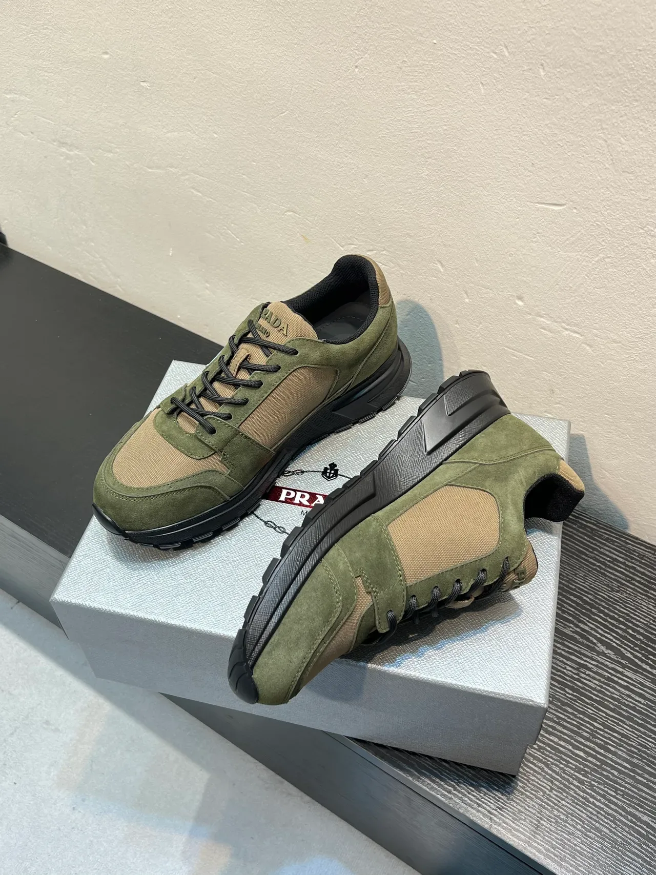 Prada Cloudbust Olive Green and Beige Lifestyle Sneakers 4