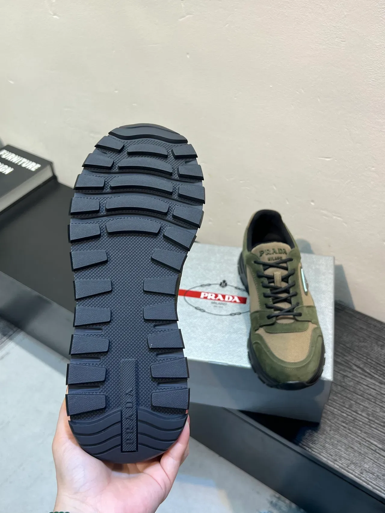 Prada Cloudbust Olive Green and Beige Lifestyle Sneakers 9