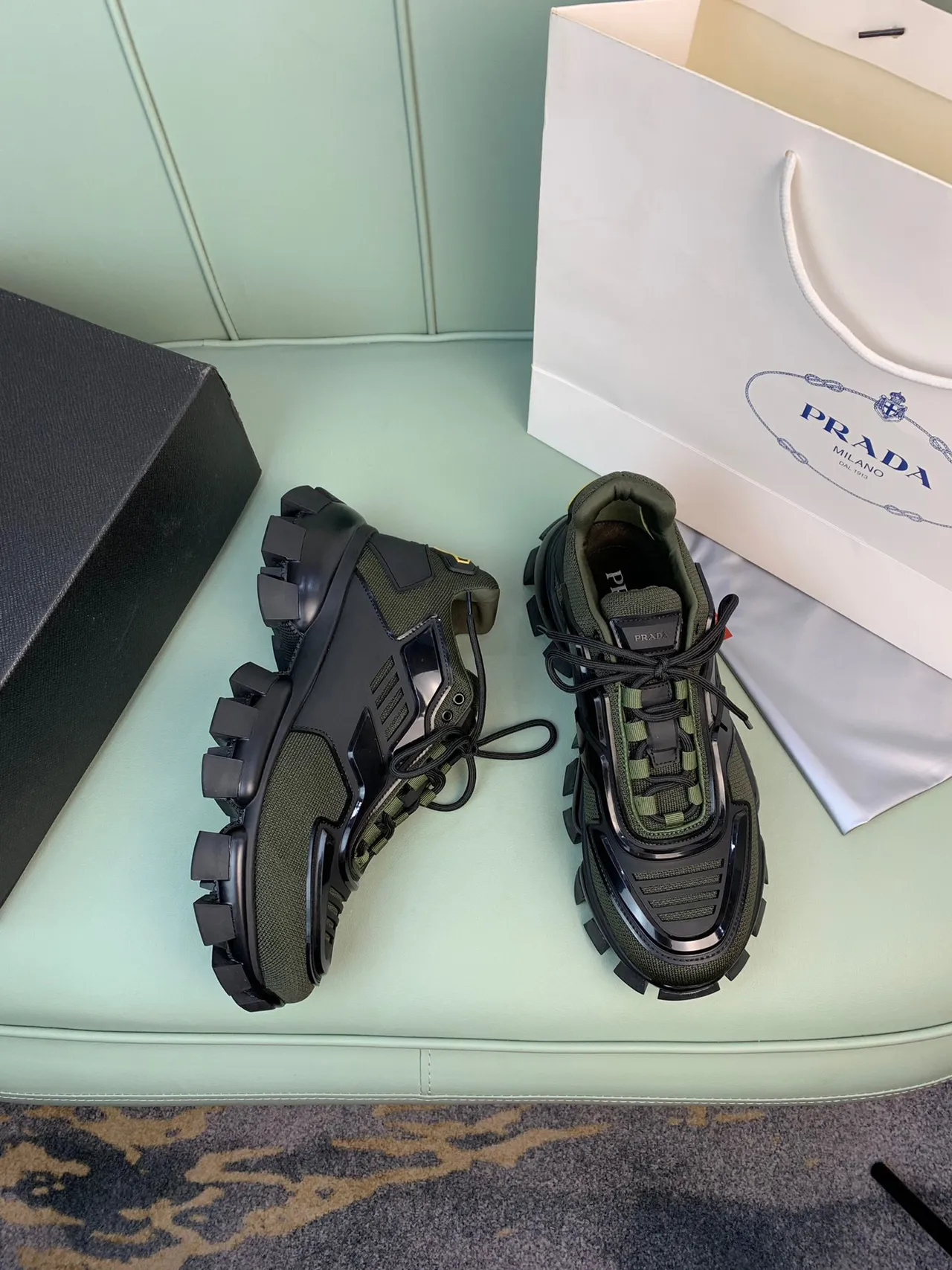 Prada Cloudbust Olive Green and Black Chunky Sneakers 3