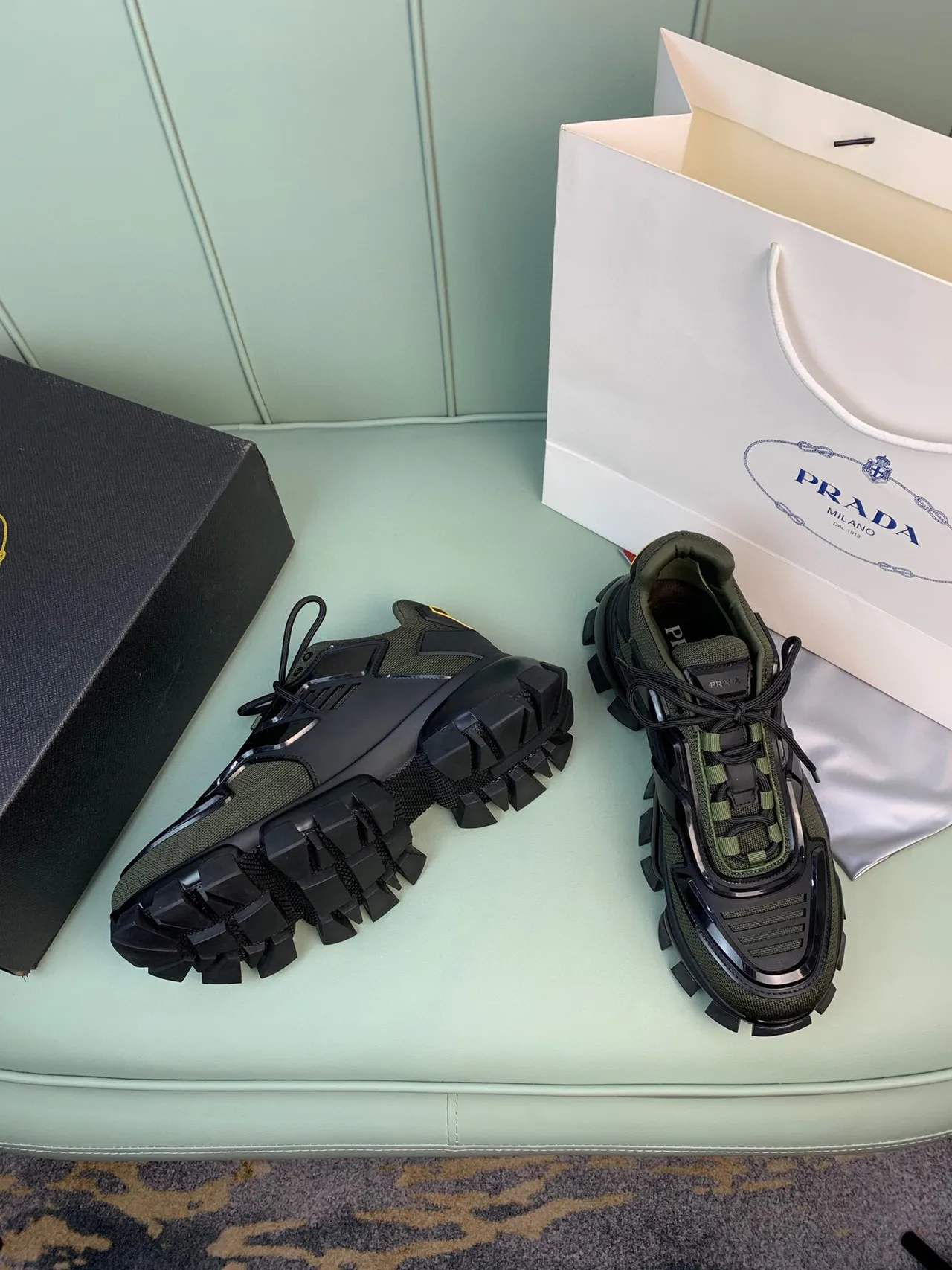 Prada Cloudbust Olive Green and Black Chunky Sneakers 5