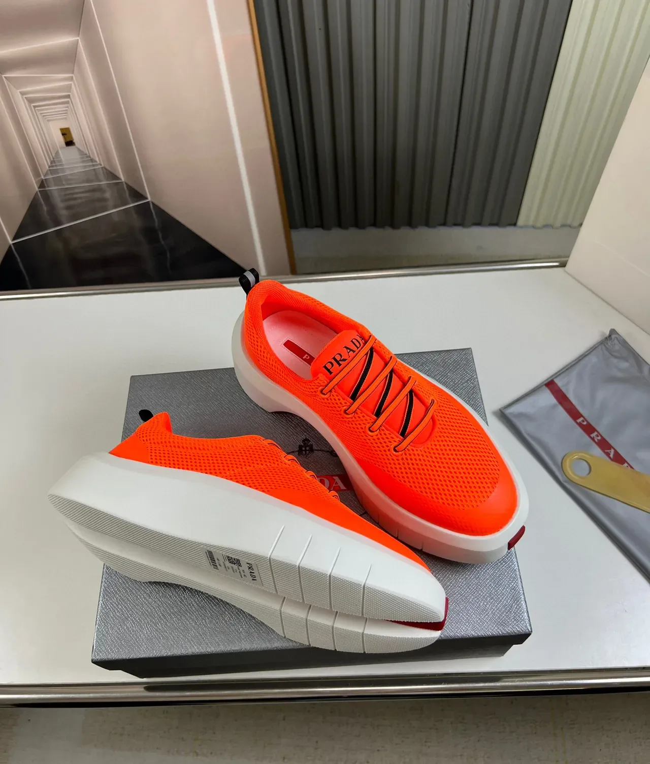 Prada Cloudbust Orange Perforated Mesh Lifestyle Sneakers 5