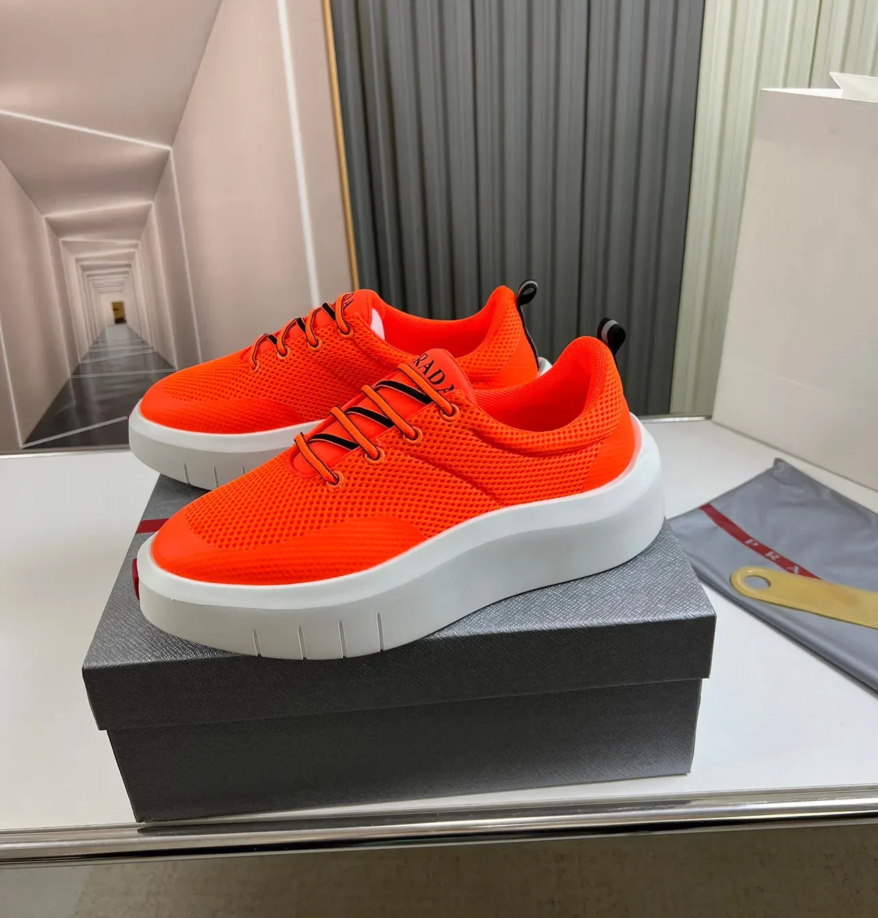 Prada Cloudbust Orange Perforated Mesh Lifestyle Sneakers 8
