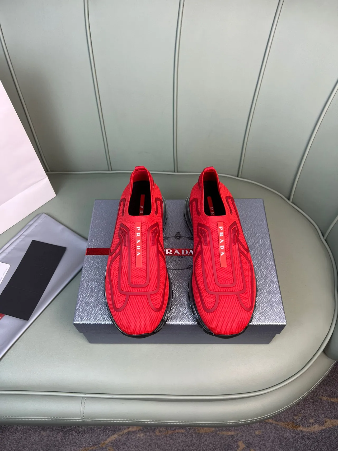 Prada Cloudbust Red Knit Slip-On Lifestyle Sneakers 3