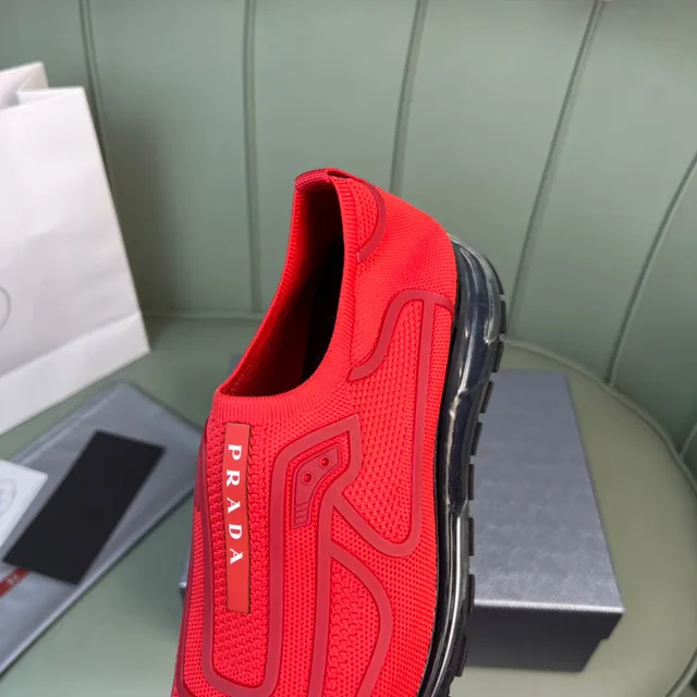 Prada Cloudbust Red Knit Slip-On Lifestyle Sneakers 4