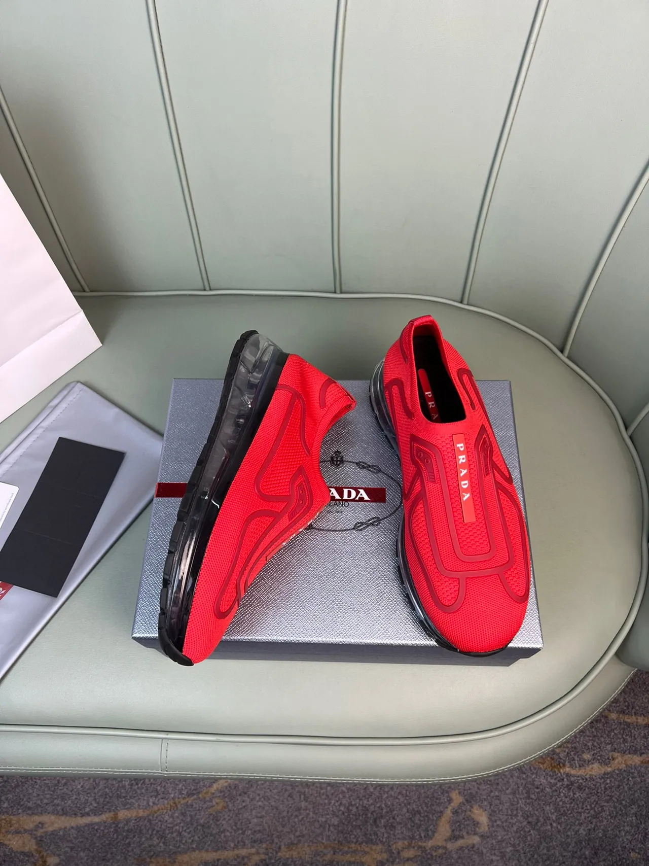 Prada Cloudbust Red Knit Slip-On Lifestyle Sneakers 6