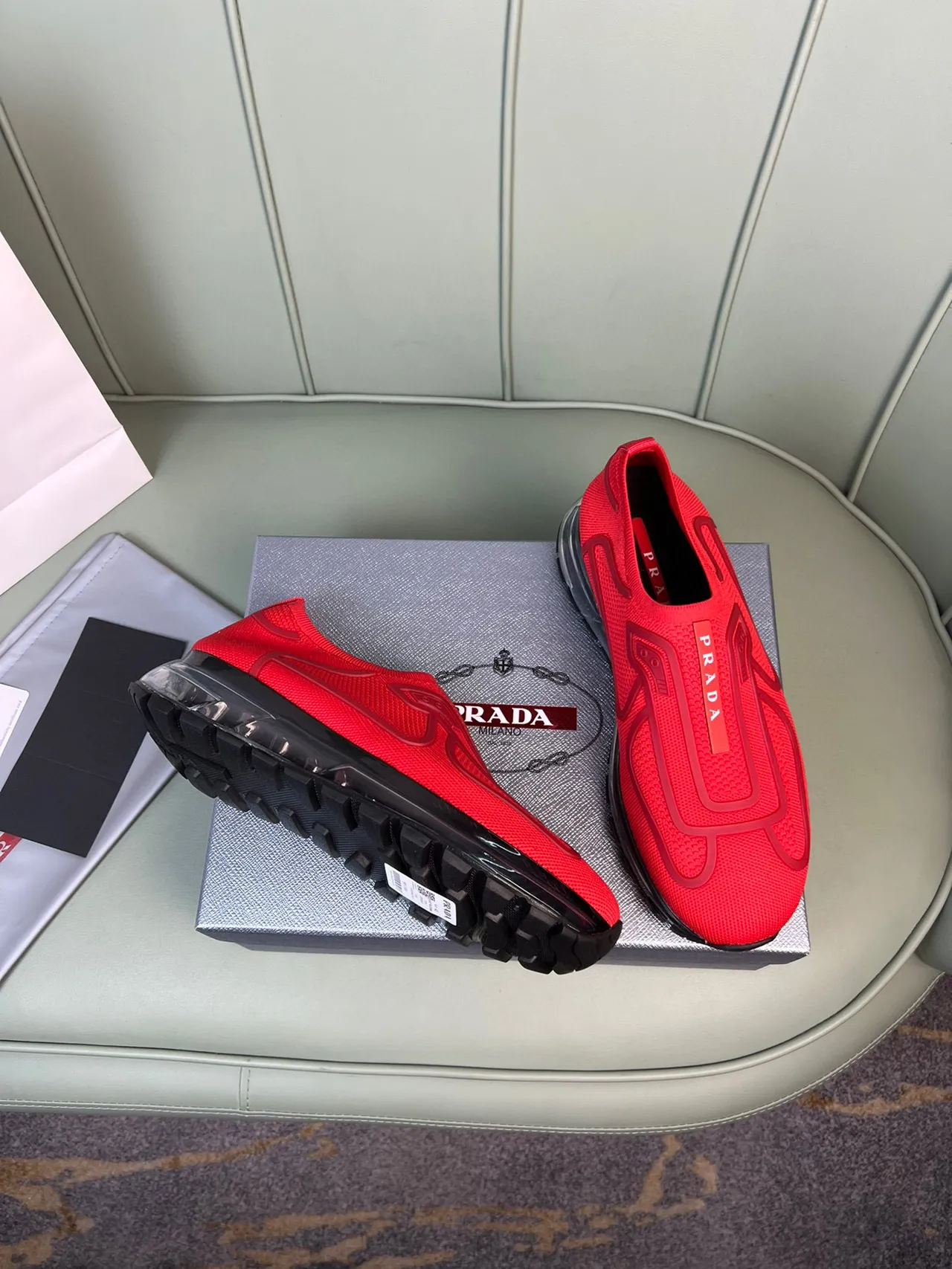Prada Cloudbust Red Knit Slip-On Lifestyle Sneakers 8