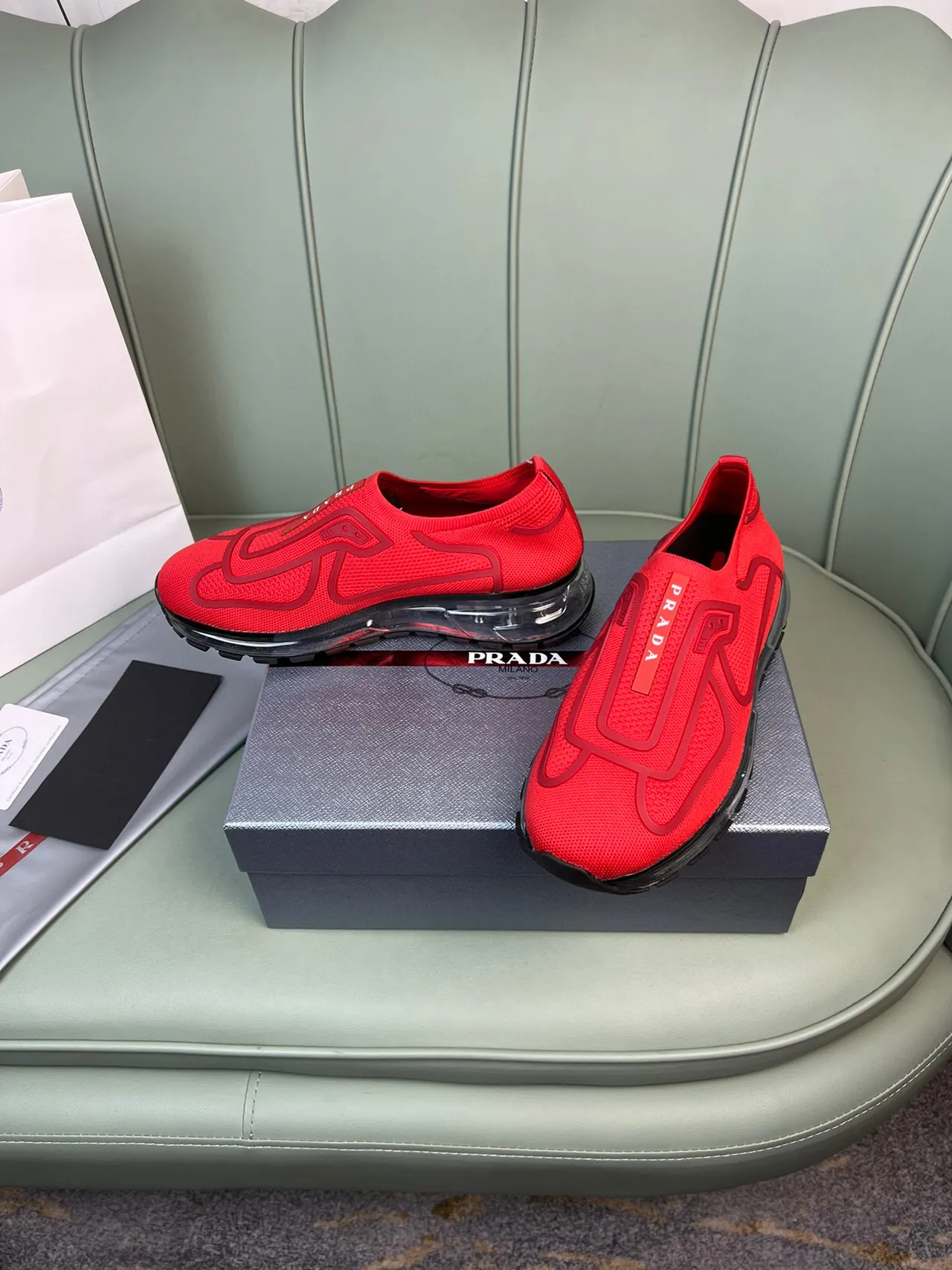 Prada Cloudbust Red Knit Slip-On Lifestyle Sneakers 9