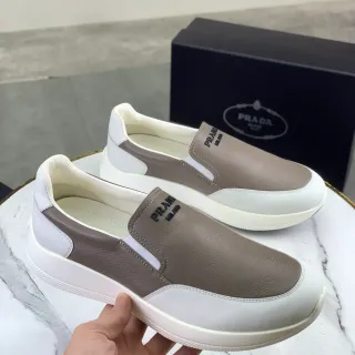Prada Cloudbust Two-Tone Taupe and White Leather Loafers