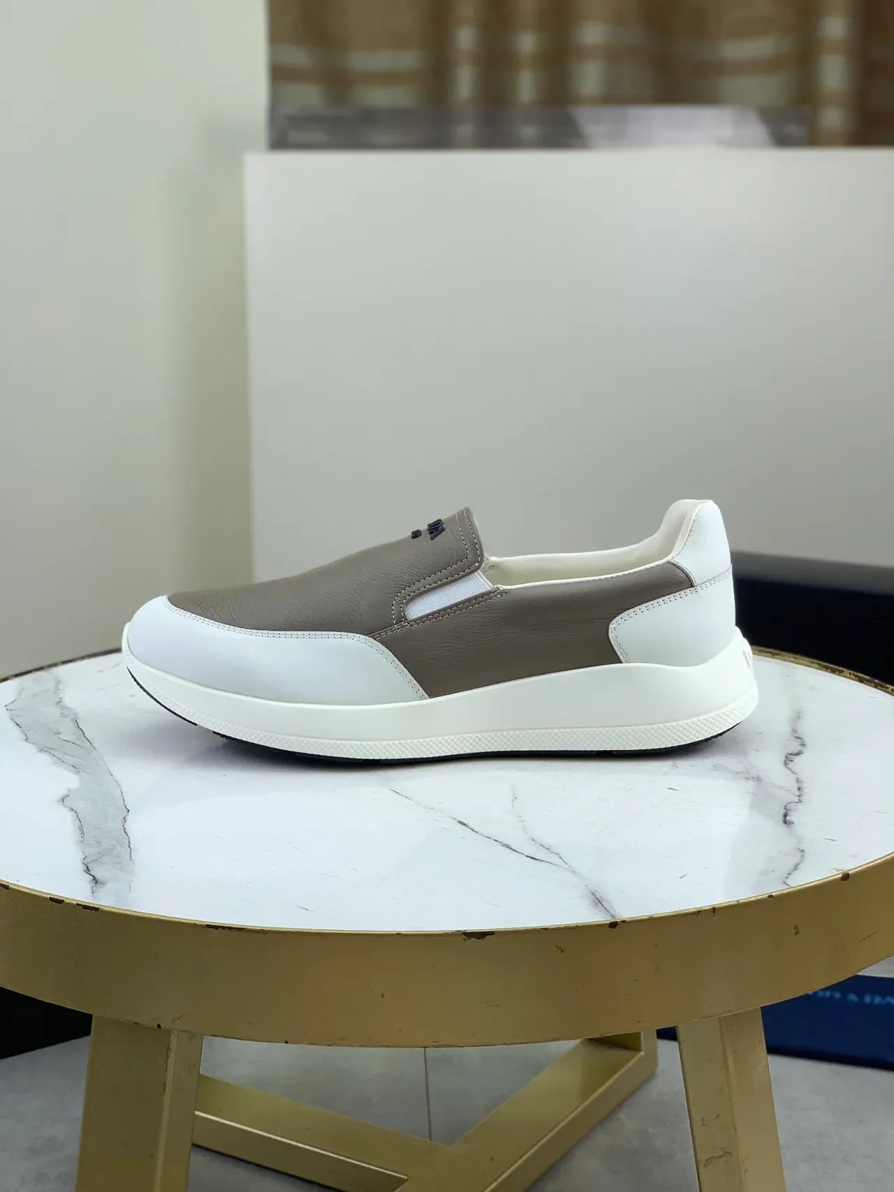 Prada Cloudbust Two-Tone Taupe and White Leather Loafers 5