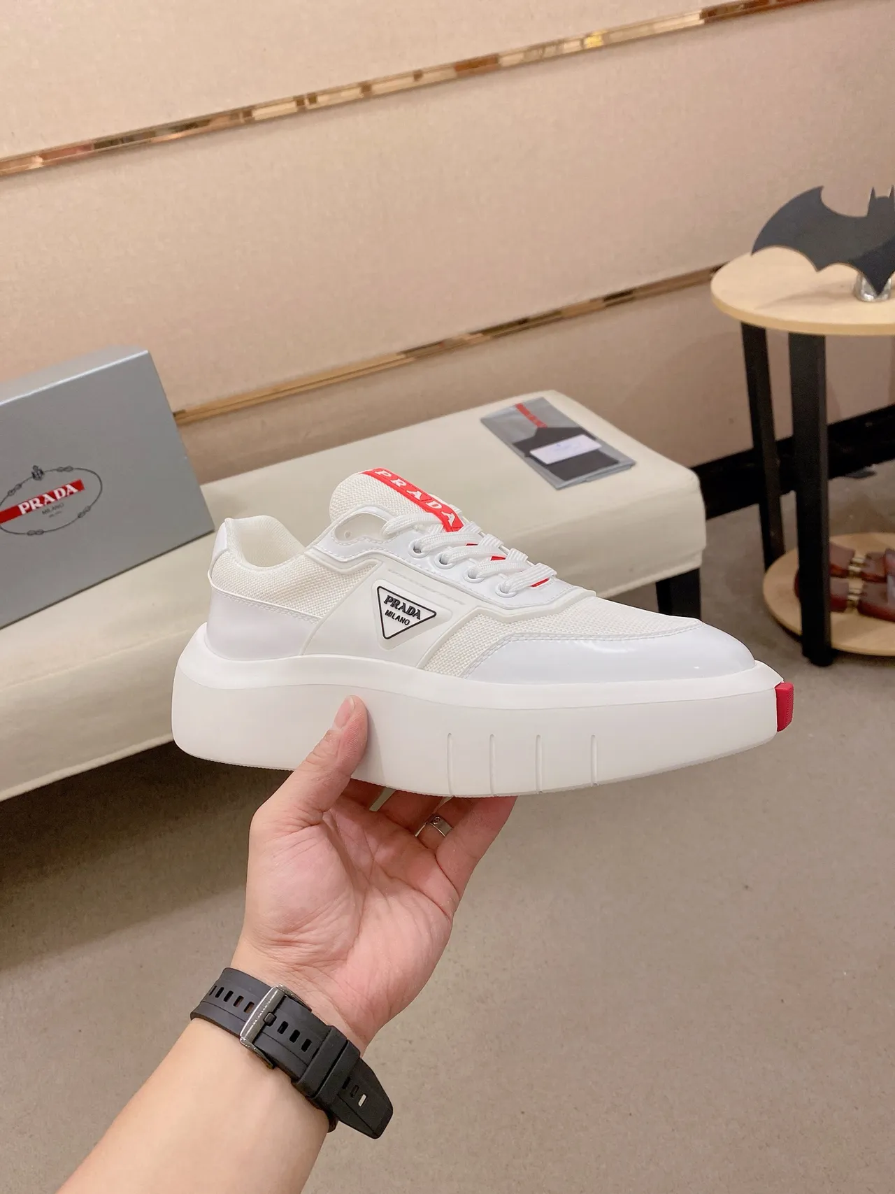 Prada Cloudbust White and Red Lifestyle Sneakers 4