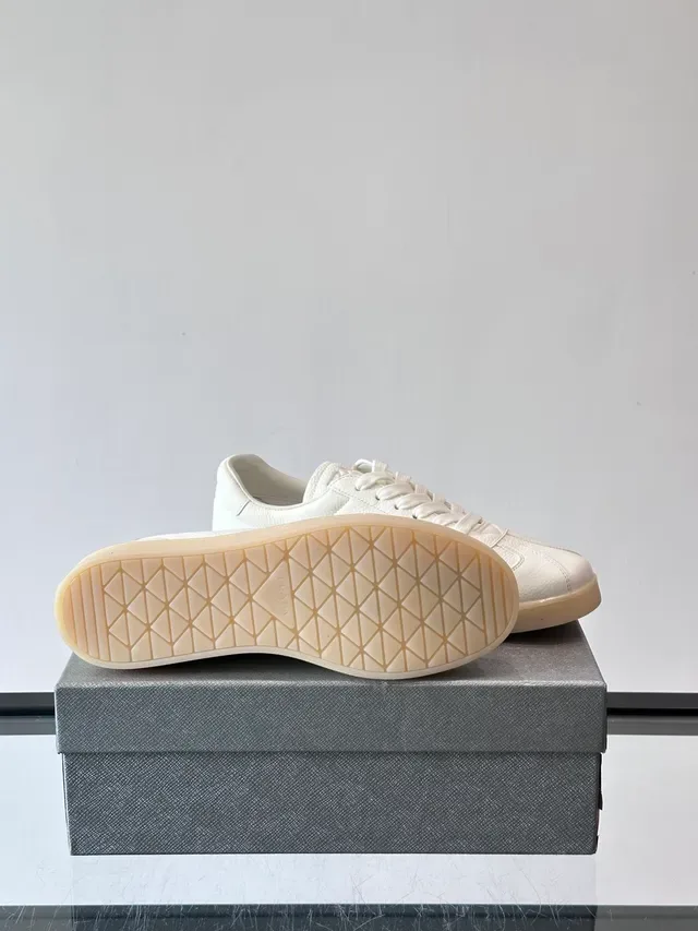 Prada Cloudbust White Beige Textured Pebbled Leather Tonal Lacing Lifestyle Sneakers 2