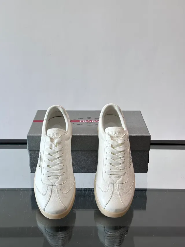 Prada Cloudbust White Beige Textured Pebbled Leather Tonal Lacing Lifestyle Sneakers 4