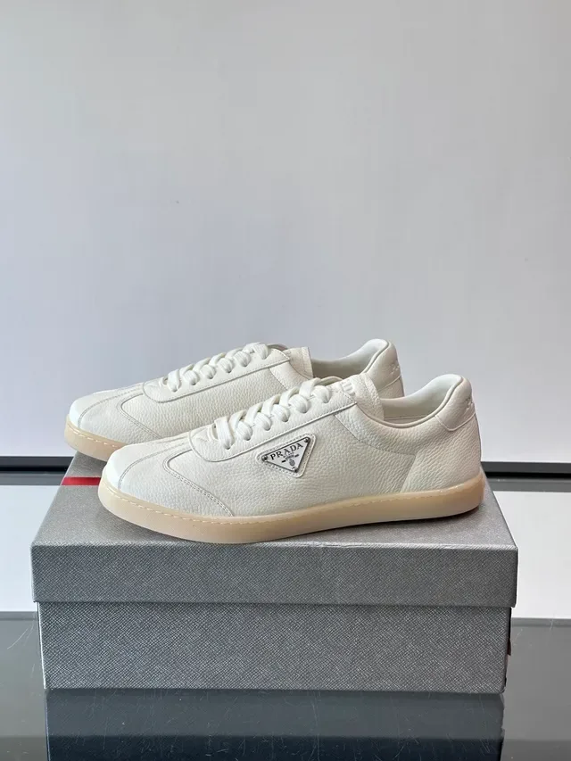 Prada Cloudbust White Beige Textured Pebbled Leather Tonal Lacing Lifestyle Sneakers 5