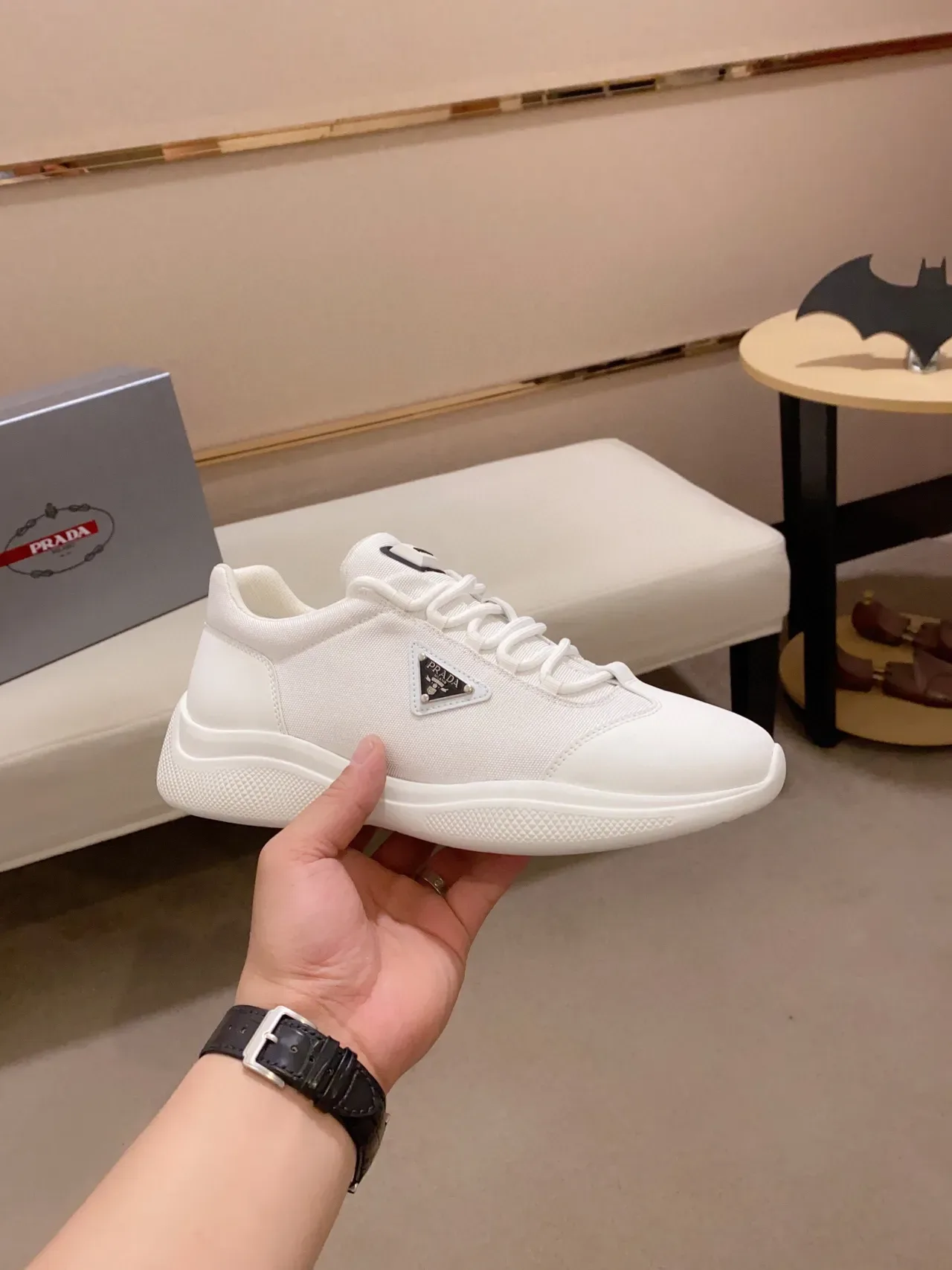 Prada Cloudbust White Black Low-Top Textile-Leather Hybrid Sneakers 4