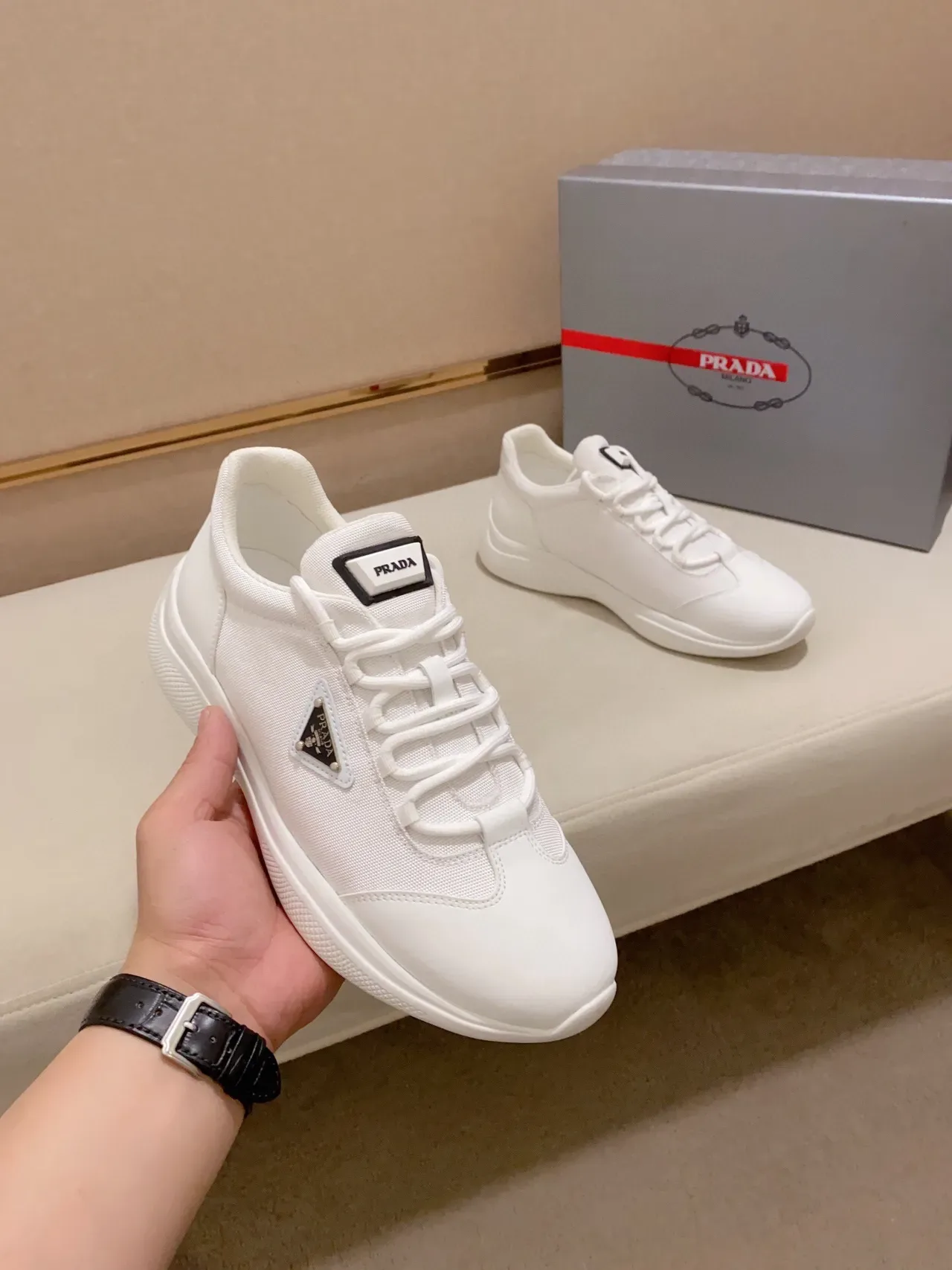 Prada Cloudbust White Black Low-Top Textile-Leather Hybrid Sneakers 7