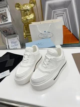 Prada Cloudbust White Black Sculpted Geometric Overlays Thick Platform Sole Lifestyle Sneakers 3