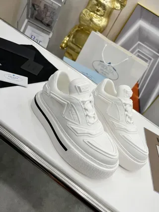 Prada Cloudbust White Black Sculpted Geometric Overlays Thick Platform Sole Lifestyle Sneakers 5