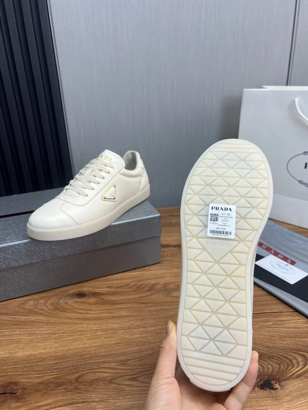 Prada Cloudbust White Gold Leather Upper Triangular Logo Plaque Lifestyle Sneakers 9