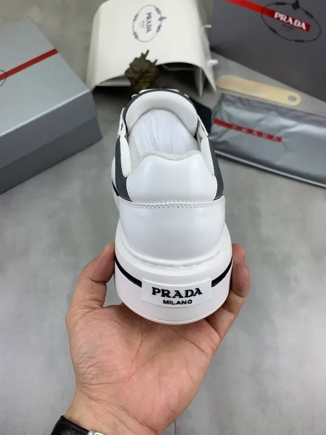Prada Cloudbust White Gray Chunky Platform Sole Mesh-and-Leather Paneling Lifestyle Sneakers 3