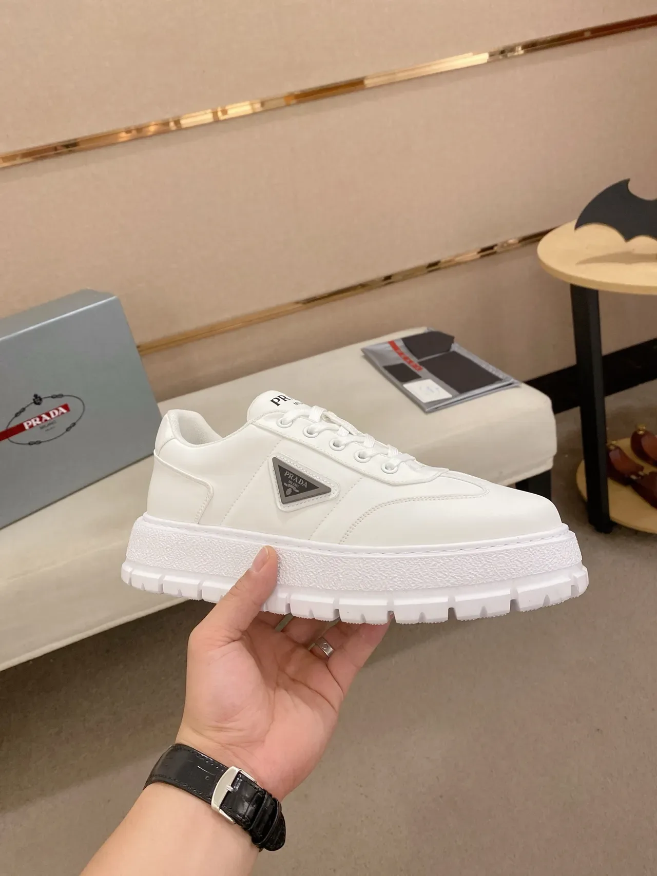 Prada Cloudbust White Leather Platform Chunky Sneakers 4