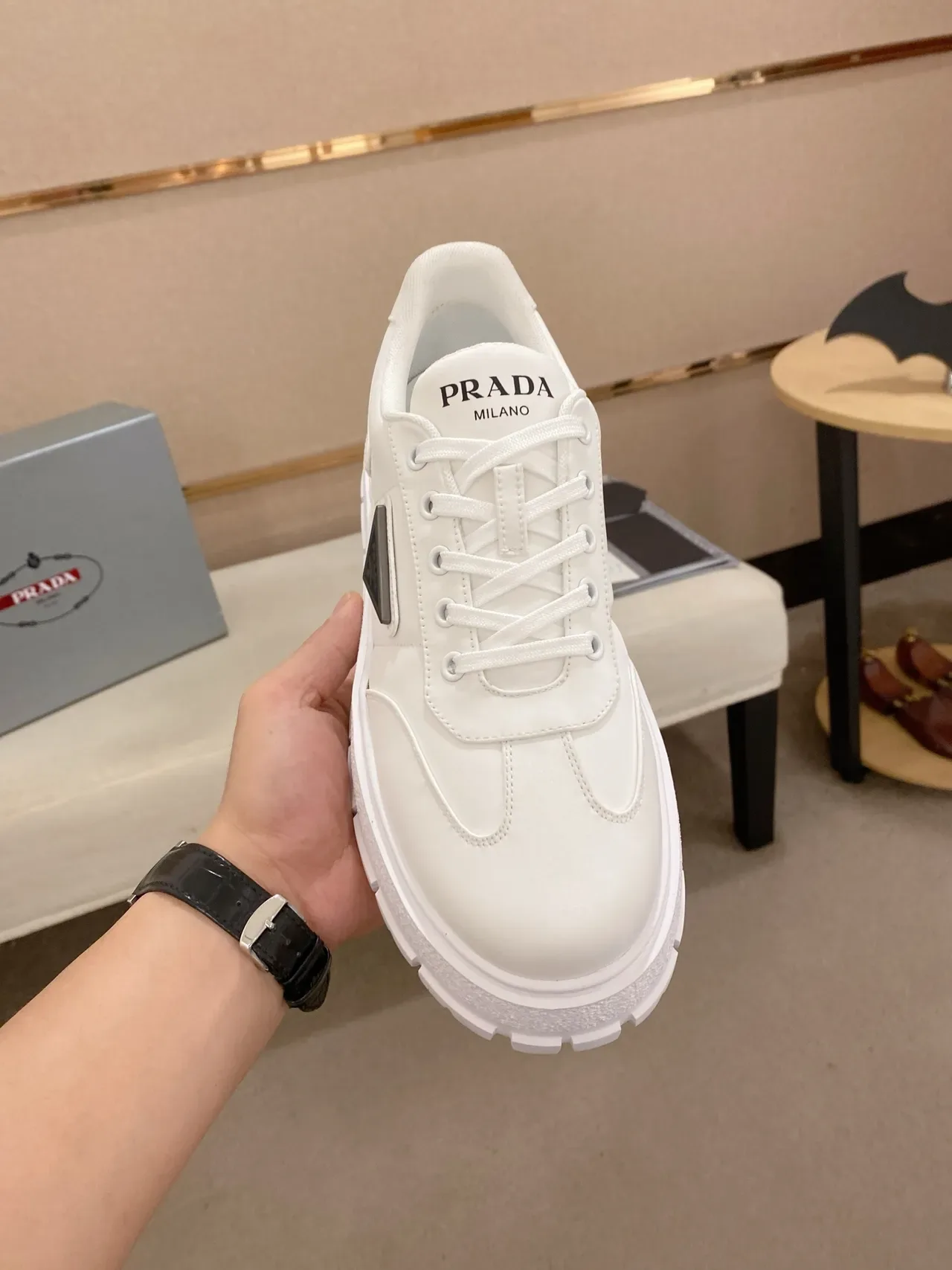 Prada Cloudbust White Leather Platform Chunky Sneakers 5