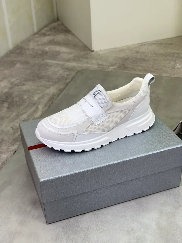 Prada Cloudbust White Mesh and Suede Slip-On Lifestyle Sneakers 4
