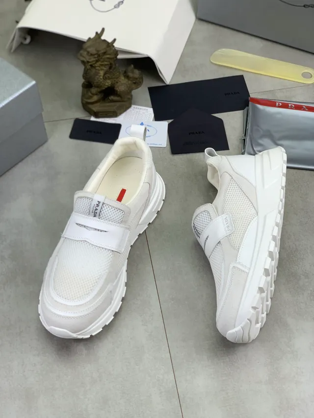 Prada Cloudbust White Mesh and Suede Slip-On Lifestyle Sneakers 5