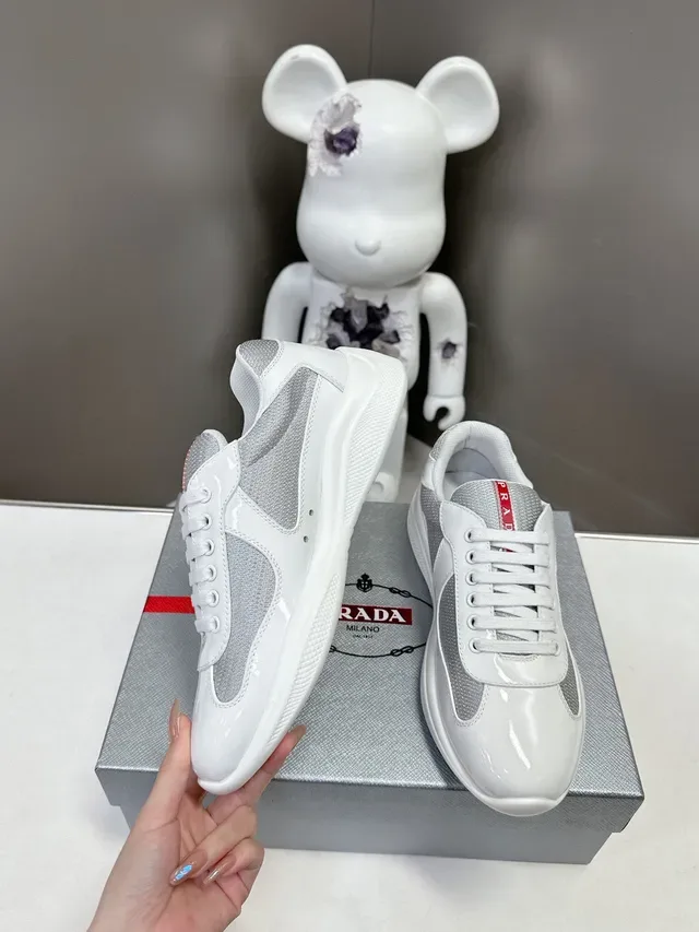 Prada Cloudbust White Patent and Silver Mesh Lifestyle Sneakers 3