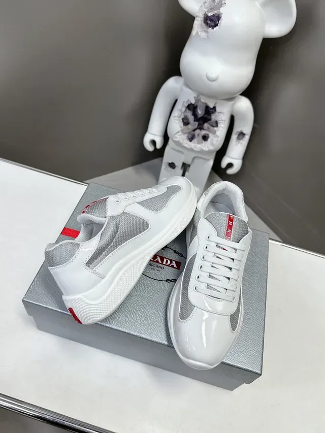 Prada Cloudbust White Patent and Silver Mesh Lifestyle Sneakers 5