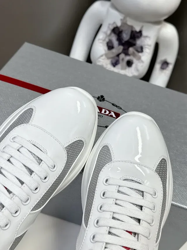 Prada Cloudbust White Patent and Silver Mesh Lifestyle Sneakers 6
