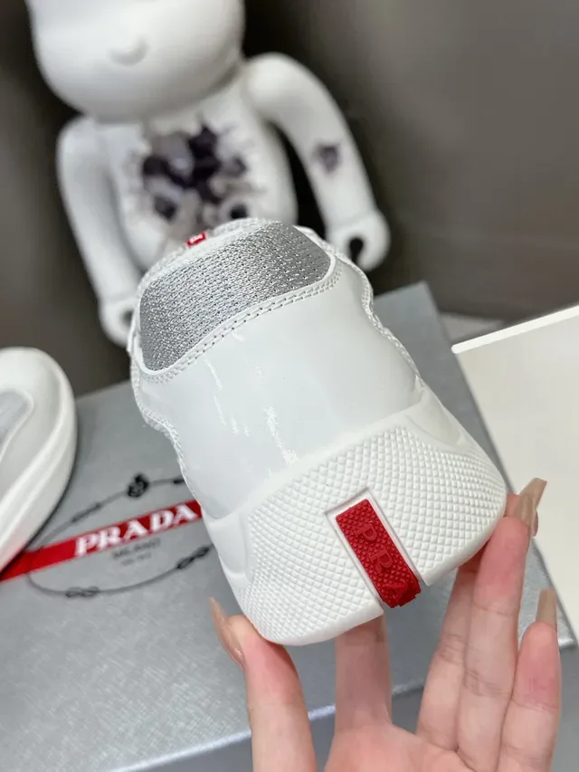 Prada Cloudbust White Patent and Silver Mesh Lifestyle Sneakers 7