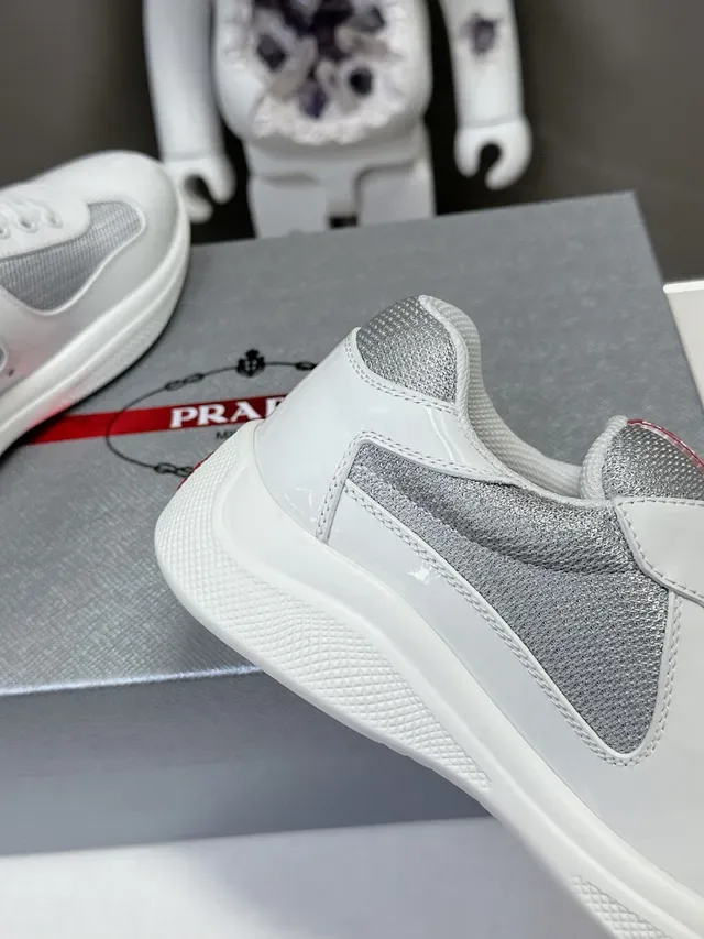 Prada Cloudbust White Patent and Silver Mesh Lifestyle Sneakers 8