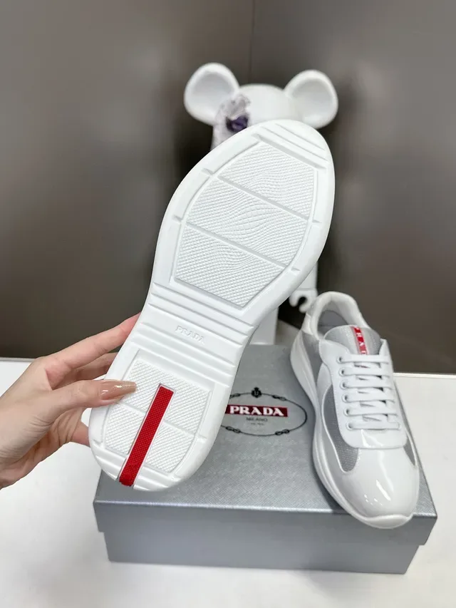 Prada Cloudbust White Patent and Silver Mesh Lifestyle Sneakers 9