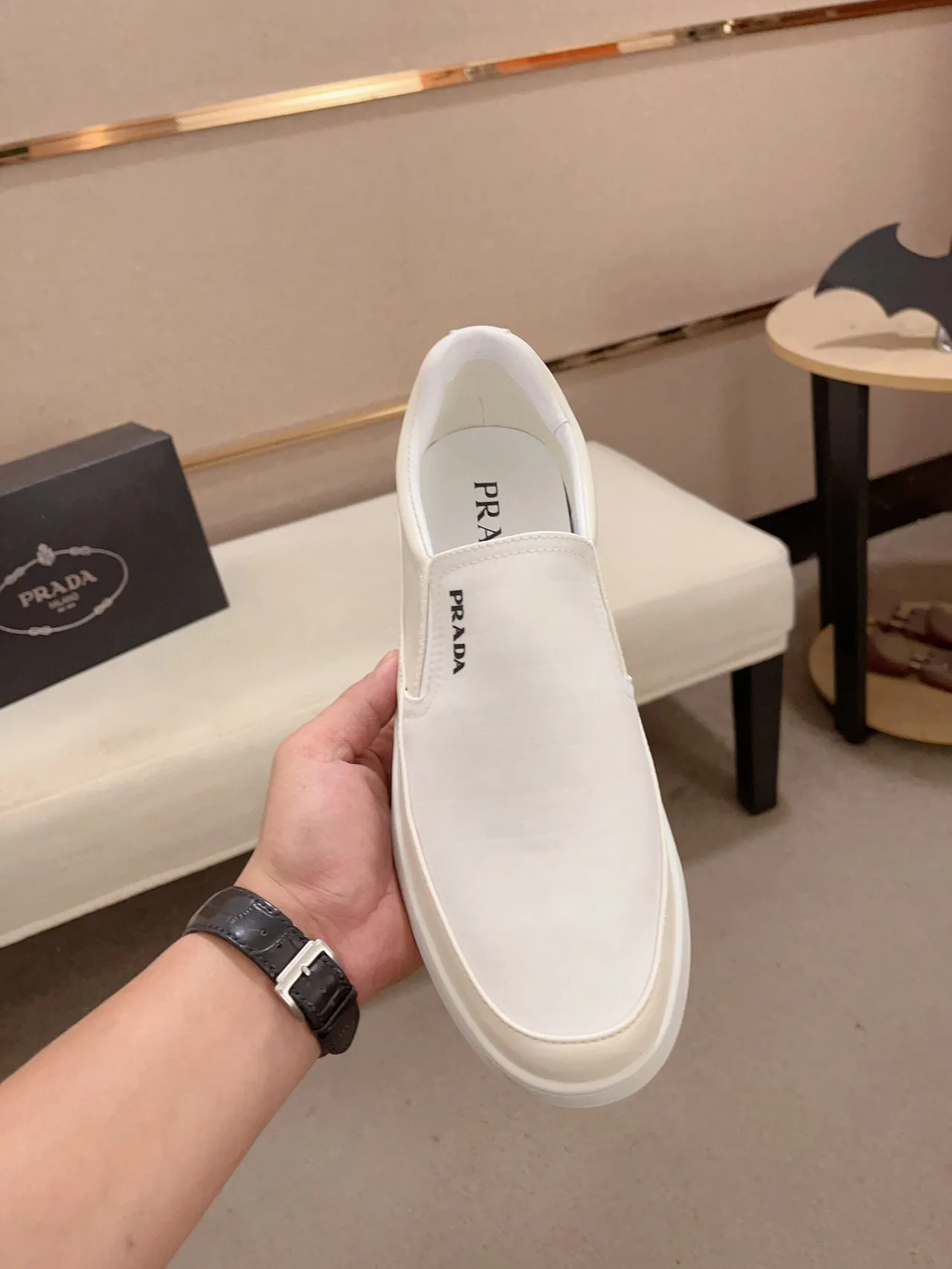Prada Cloudbust White Slip-On Quilted Triangular Texture Loafer 2
