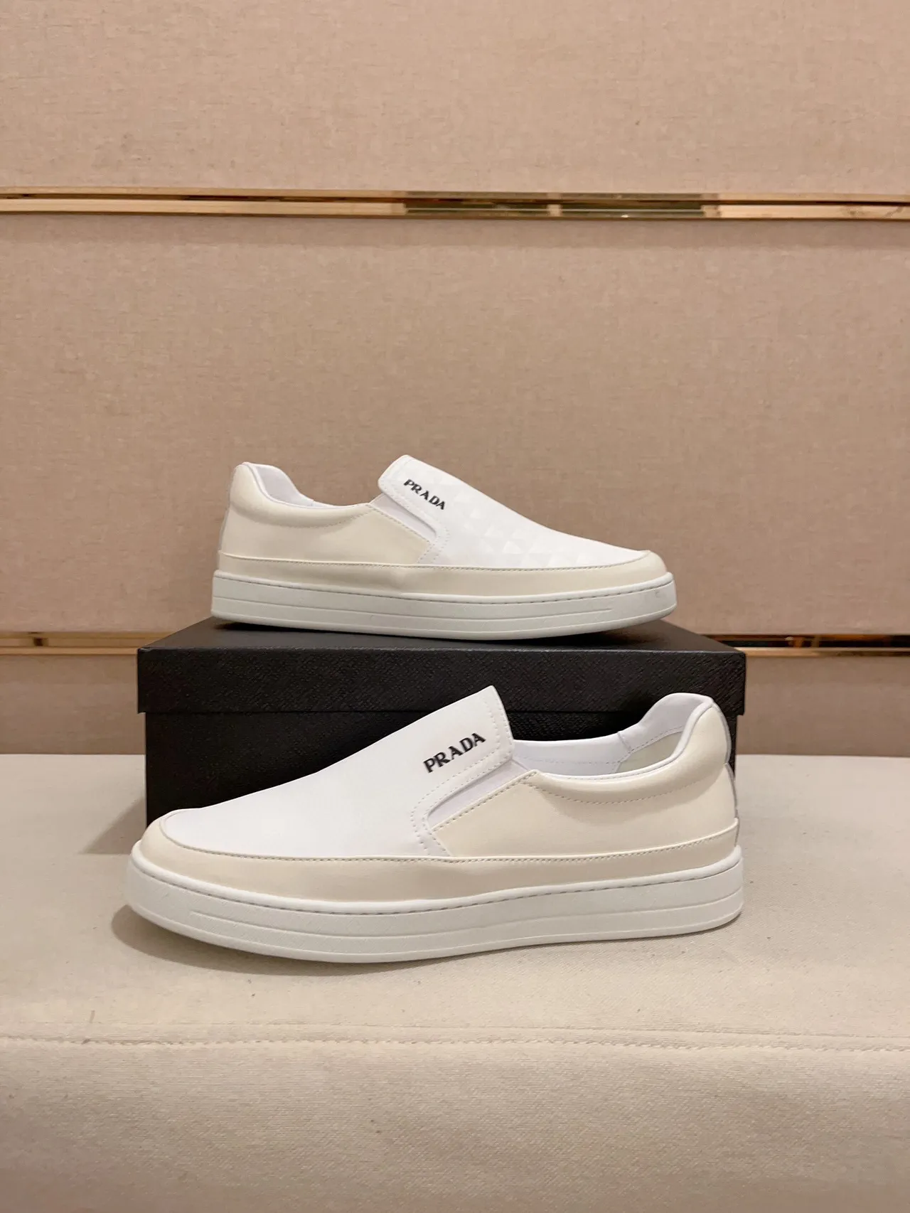 Prada Cloudbust White Slip-On Quilted Triangular Texture Loafer 7