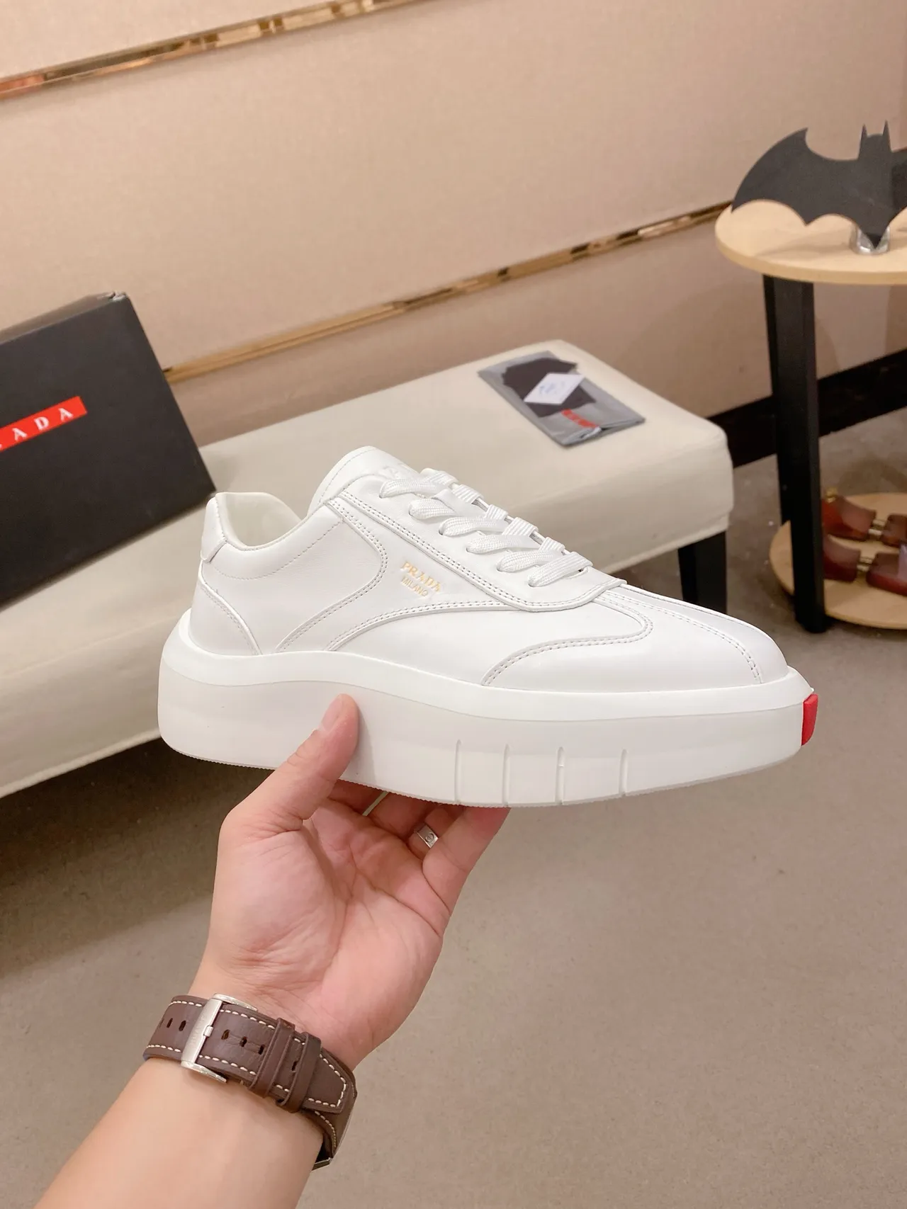 Prada Cloudbust White Smooth Leather Lifestyle Sneakers 4
