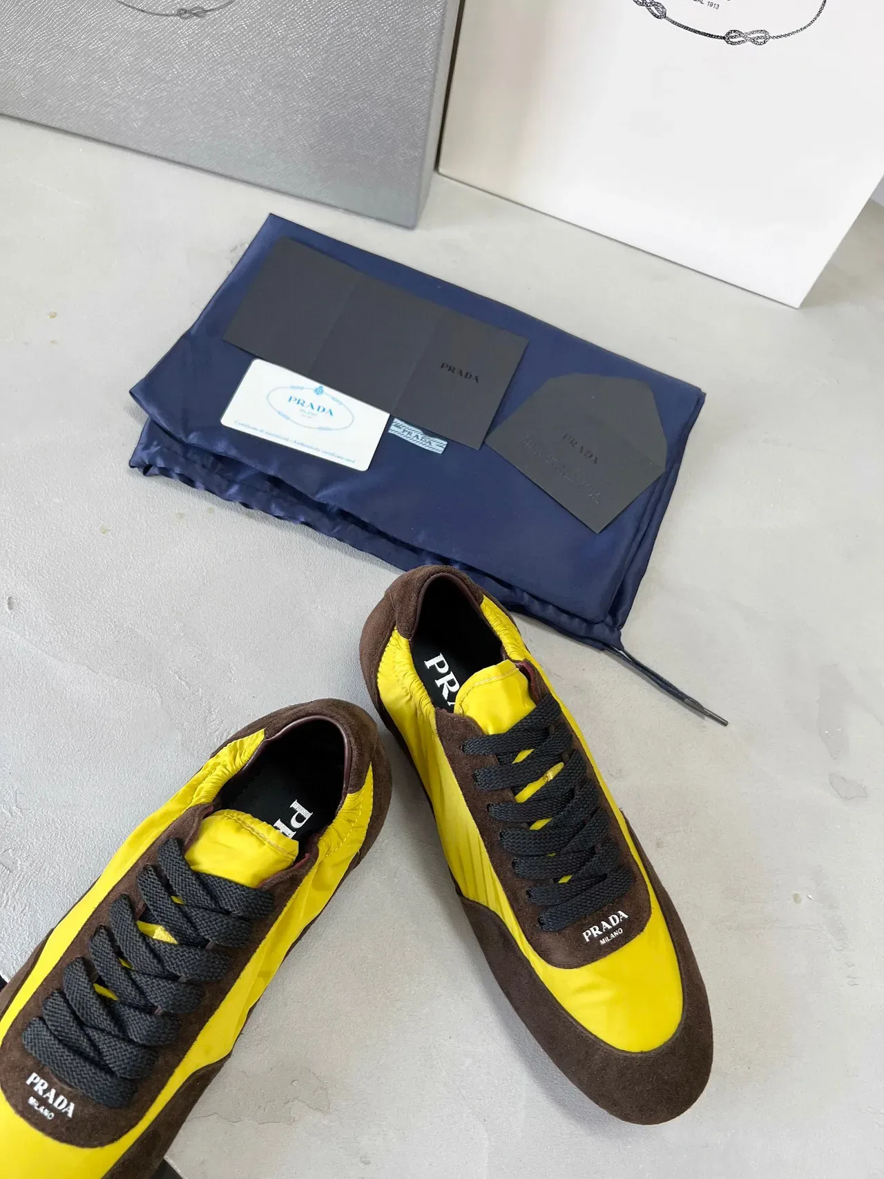 Prada Cloudbust Yellow Brown Color-Blocked Suede And Nylon Lifestyle Sneakers 6