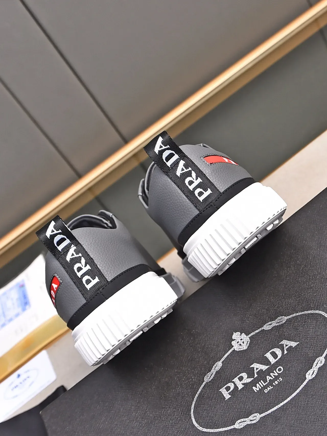 Prada Gray and Black Leather Lifestyle Sneakers 4