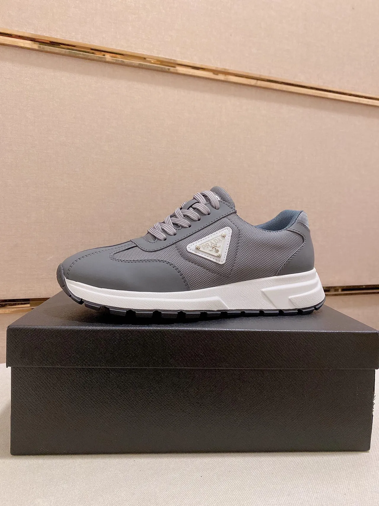 Prada Gray White Racing-Inspired Silhouette Mesh And Synthetic Overlay Construction Lifestyle Sneakers 2