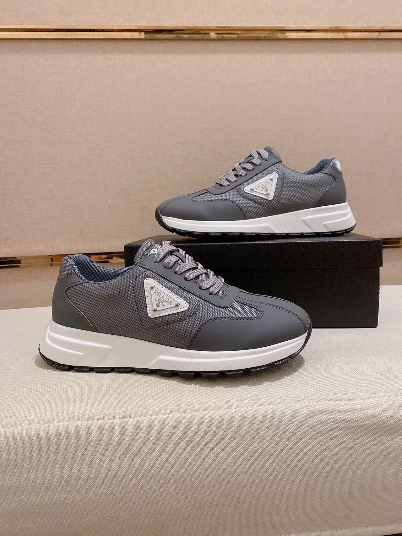 Prada Gray White Racing-Inspired Silhouette Mesh And Synthetic Overlay Construction Lifestyle Sneakers 4