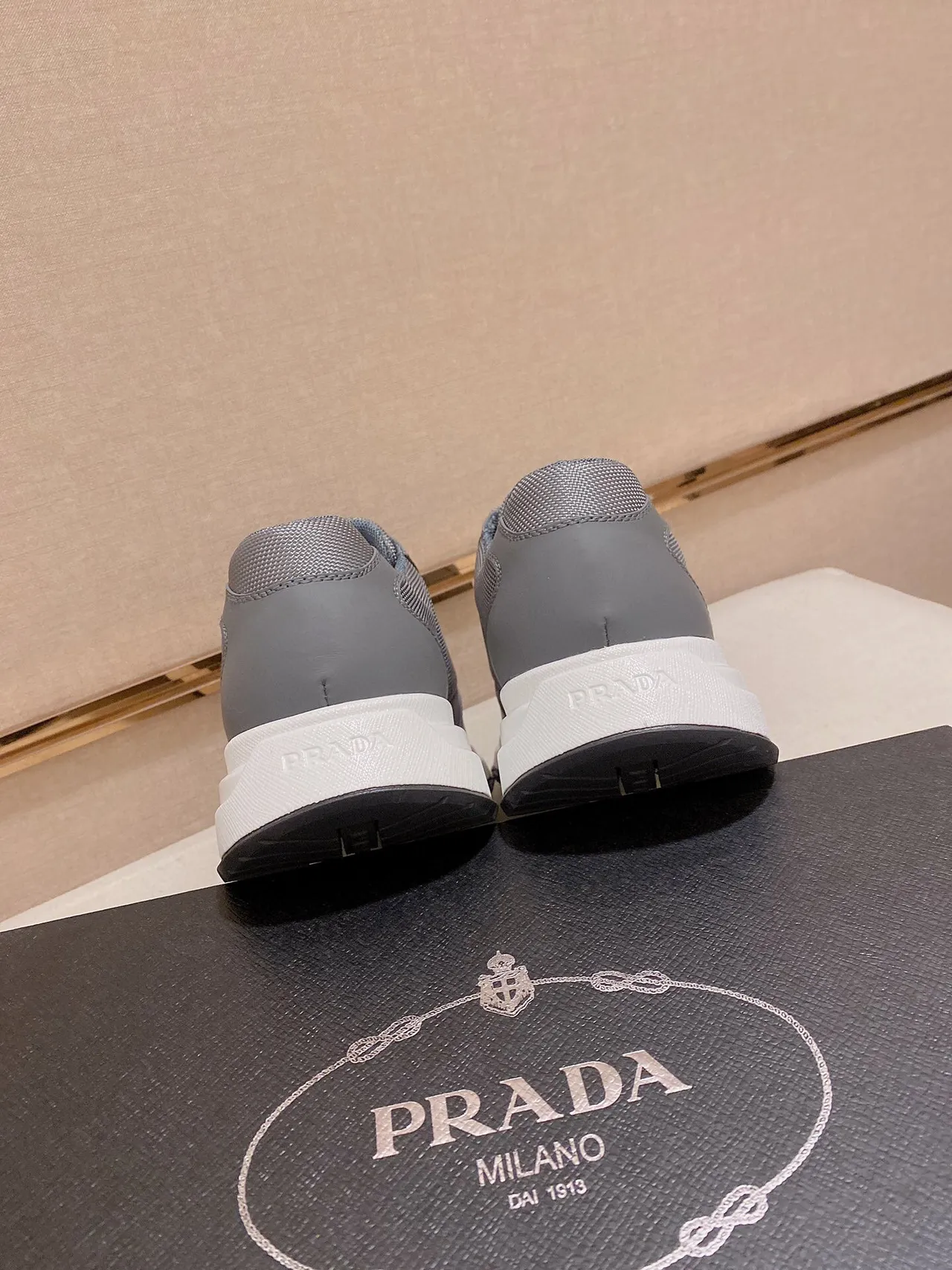 Prada Gray White Racing-Inspired Silhouette Mesh And Synthetic Overlay Construction Lifestyle Sneakers 8