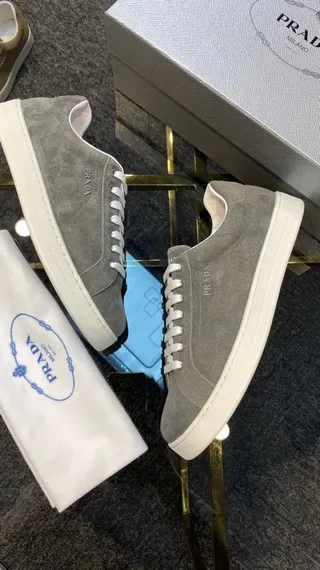 Prada Gray White Suede Upper Low-Top Lifestyle Sneakers 2