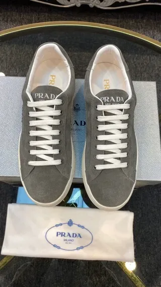 Prada Gray White Suede Upper Low-Top Lifestyle Sneakers 3