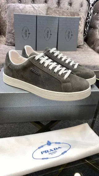 Prada Gray White Suede Upper Low-Top Lifestyle Sneakers 4