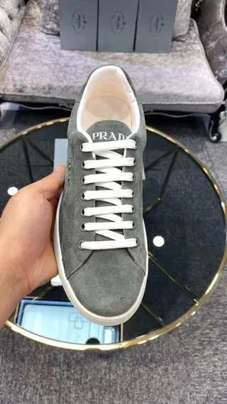 Prada Gray White Suede Upper Low-Top Lifestyle Sneakers 6