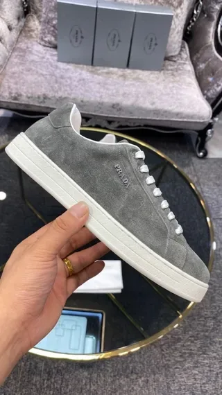 Prada Gray White Suede Upper Low-Top Lifestyle Sneakers 7