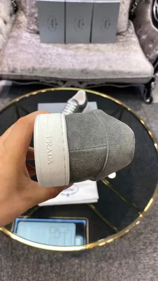 Prada Gray White Suede Upper Low-Top Lifestyle Sneakers 8