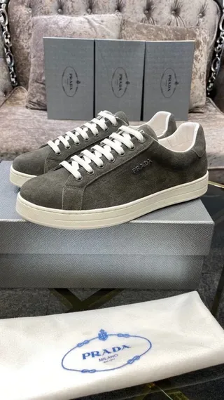 Prada Gray White Suede Upper Low-Top Lifestyle Sneakers 9